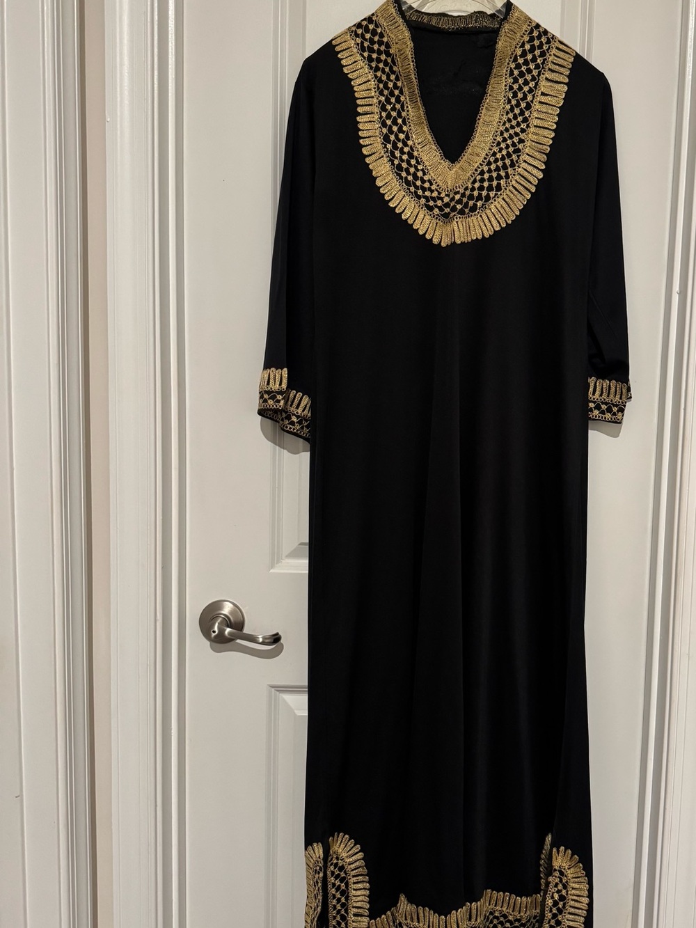 Black Kaftan vintage Dress with Gold Embroidered Trim size small